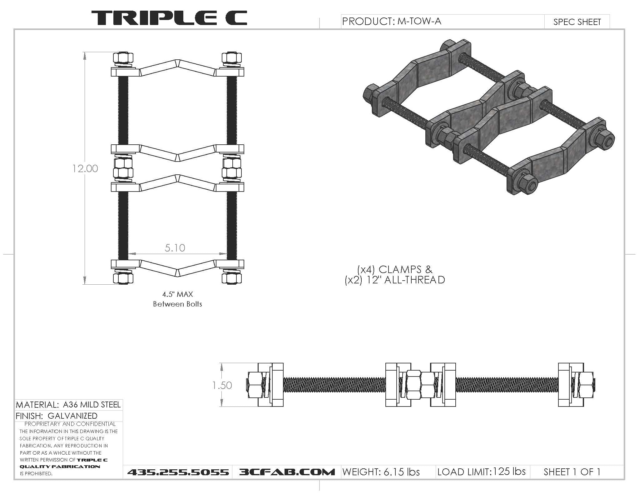 800-M-TOW-A / Double Clamp Pipe to Pipe Standoff Tower Mount - TRIPLE C QUALITY FABRICATION